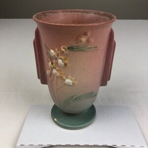 Roseville Art Pink Pottery USA ca.1937 lxia Pattern Art Deco Vase # 852-6 READ